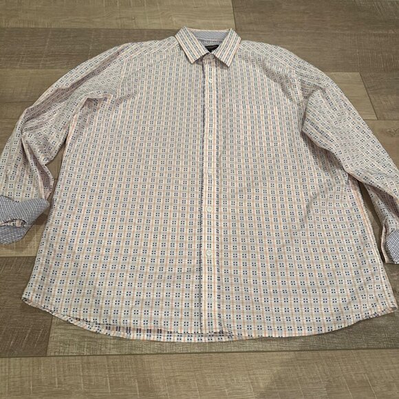 JOHNSTON & MURPHY MENS XL PURPLE AND ORANGE LONG SLEEVE BUTTON UP SHIRT - Picture 2 of 11